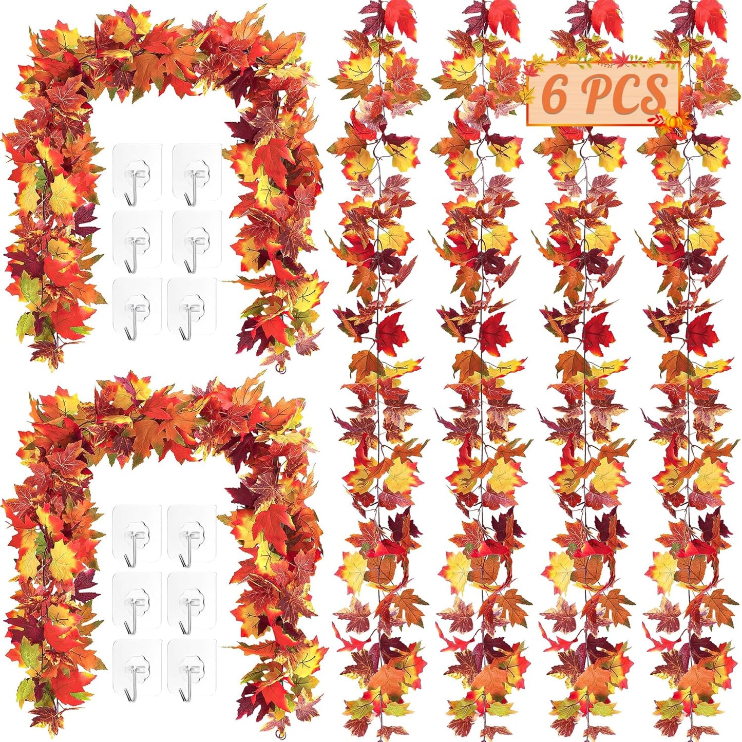 6 Pack Fall Mantle Garland for Autumn Thanksgiving Decor