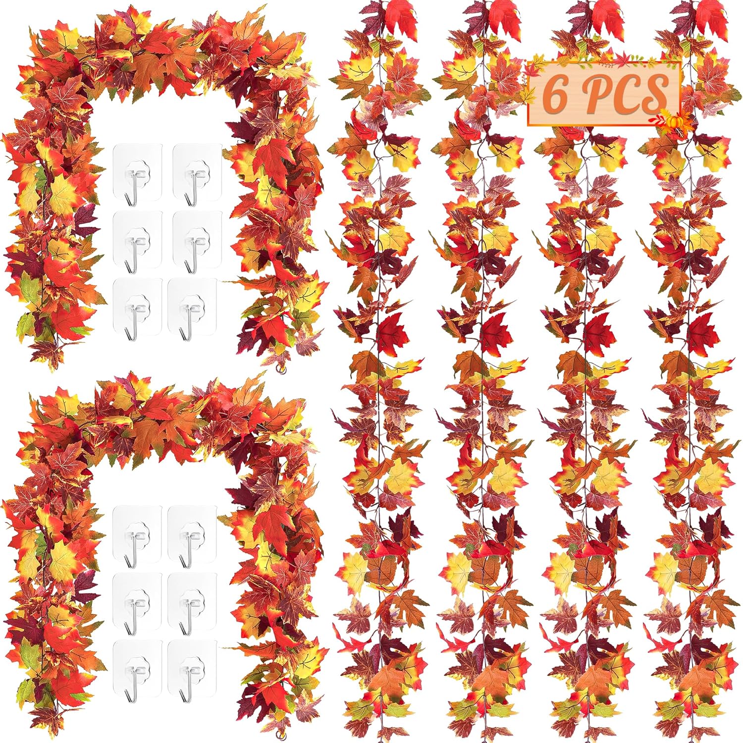 6 Pack Fall Mantle Garland for Autumn Thanksgiving Decor