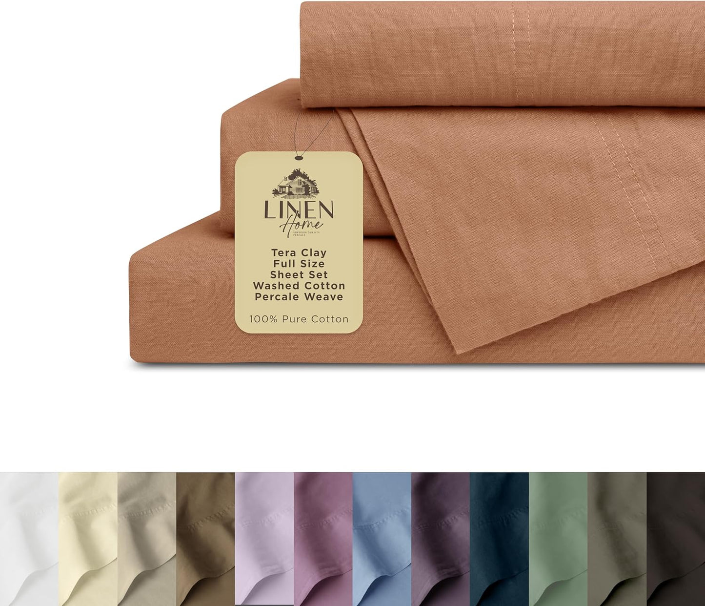 Linen Home Washed Cotton Percale Full Sheet Set for Comfort