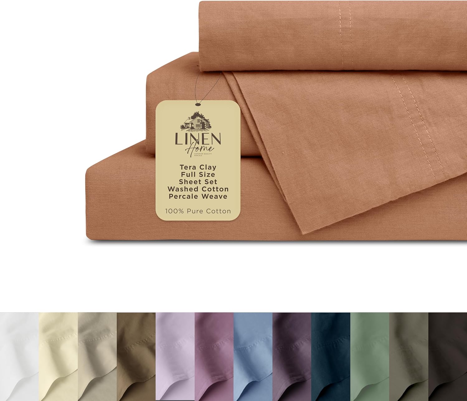 Linen Home Washed Cotton Percale Full Sheet Set for Comfort