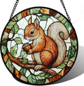 Stained Glass Window Hanging Squirrel on a Branch - Vibrant Sun