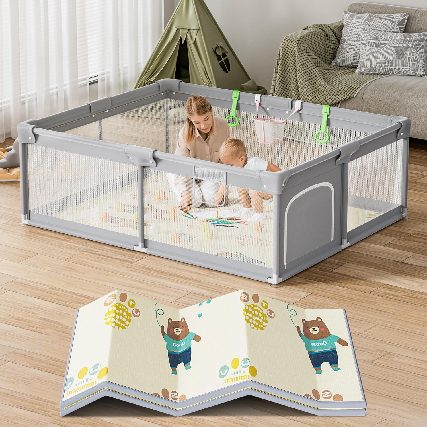 Large 71x59in Baby Playpen w/ Mat - Indoor/Outdoor Fun!