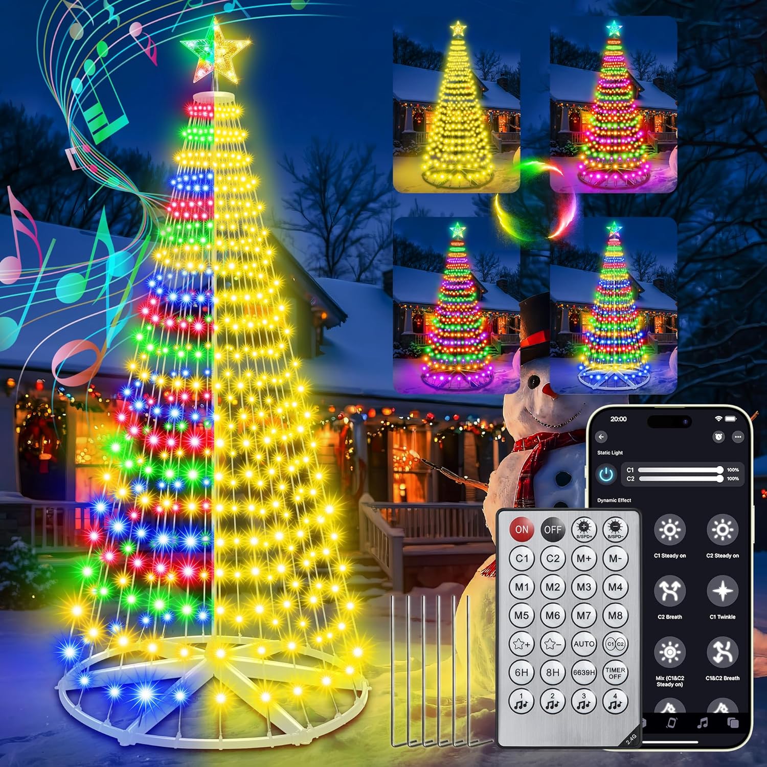 7.5ft Smart Pre-lit LED Cone Christmas Tree with 411 Lights