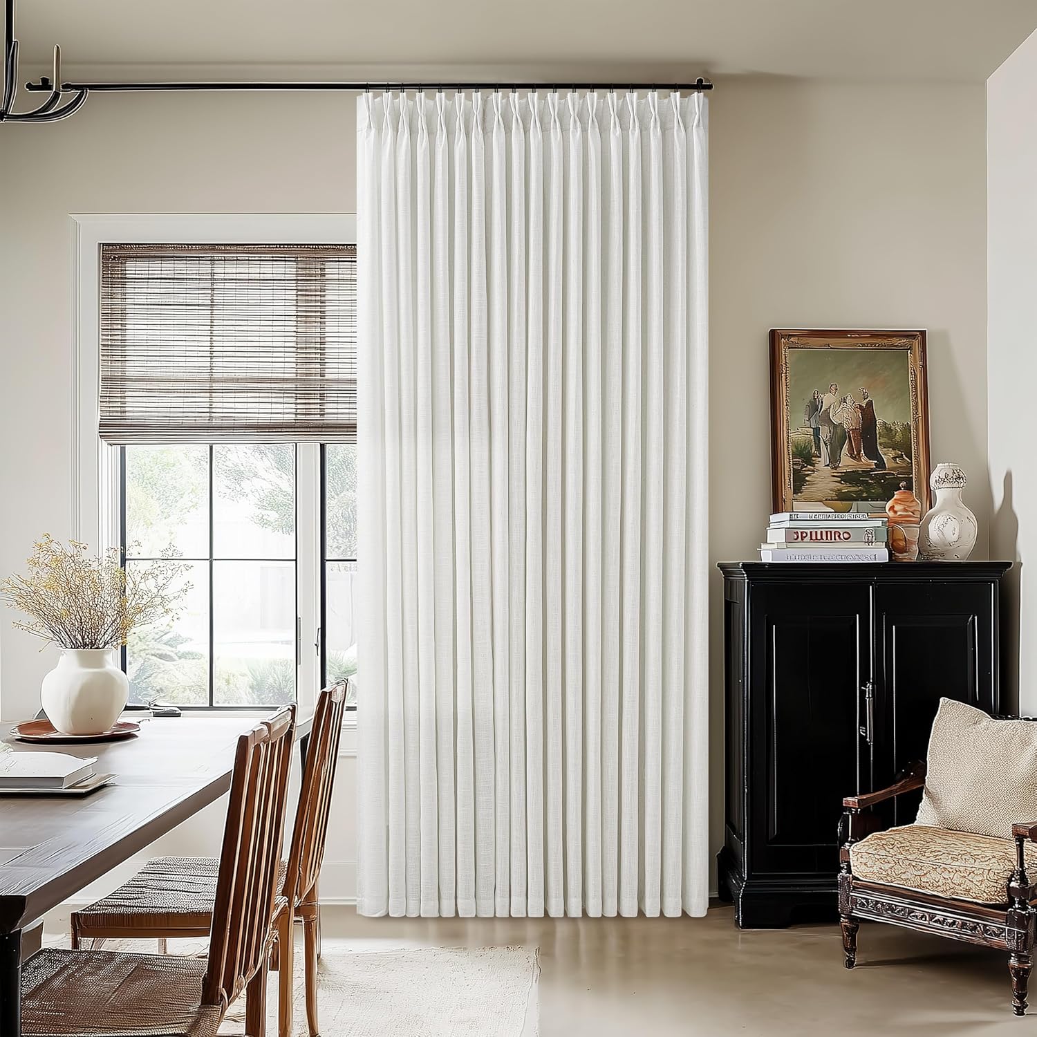 Ivory White Pinch Pleated Linen Curtains for Elegant Spaces