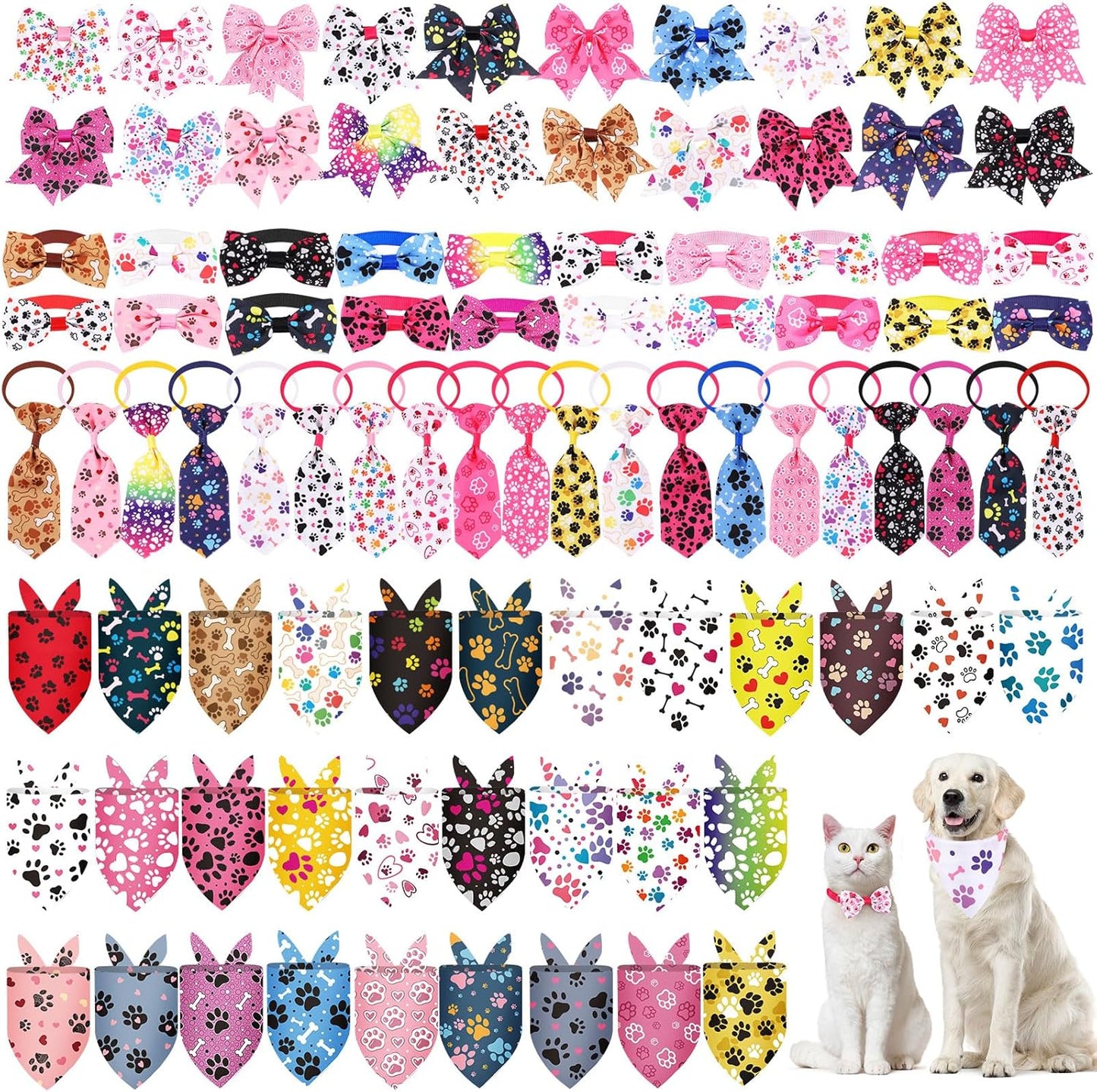 Reginary 120 Pcs Paw Bone Print Dog Bandanas for Summer Fun