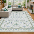 Blue and Green Living Room Rug 8x10 - Washable Low Pile Area Rug