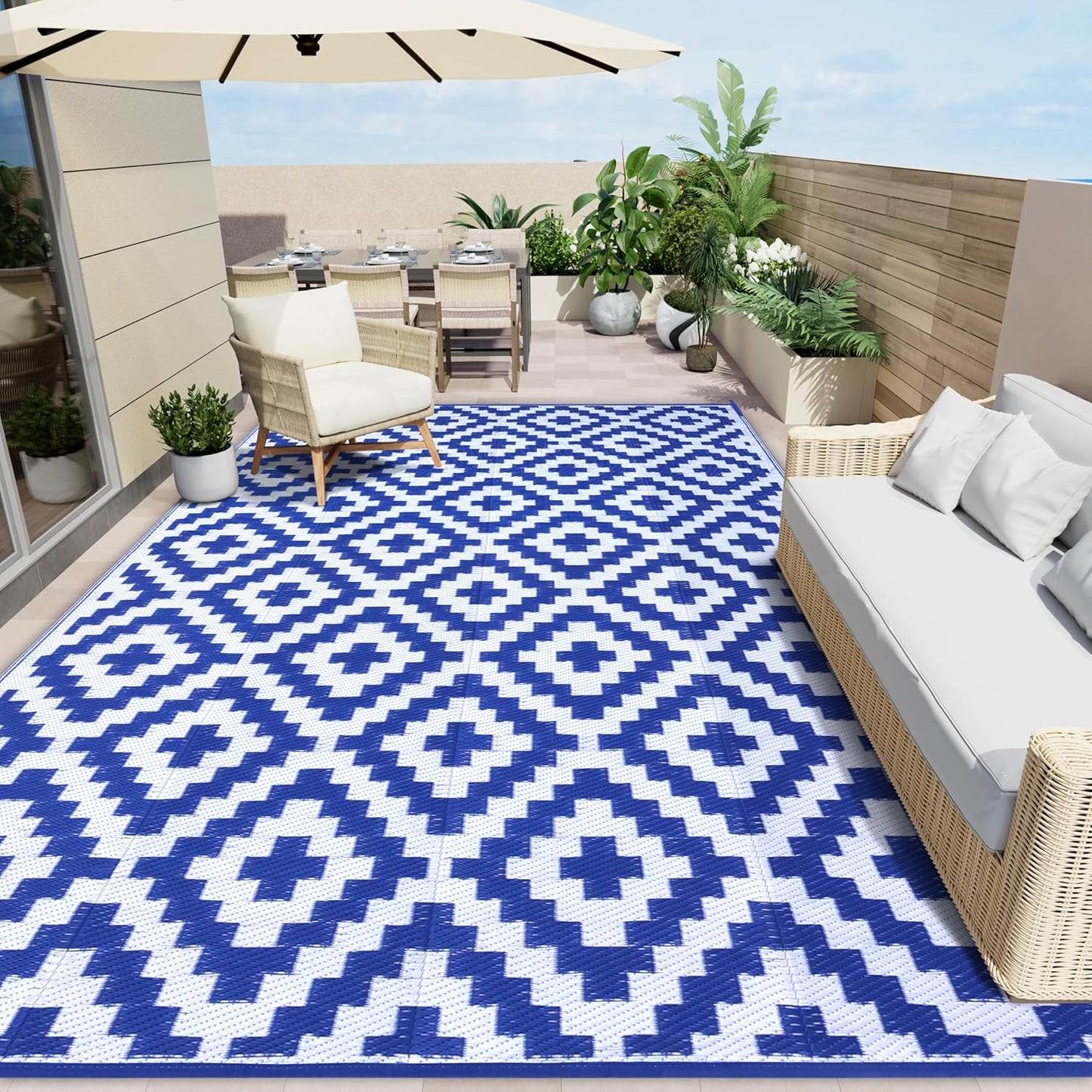 OLANLY Waterproof Outdoor Rug 9x12 ft for Camping & More