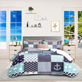 Nautical Bedding Queen Size Coastal Quilt with 2 Shams - Lightweight