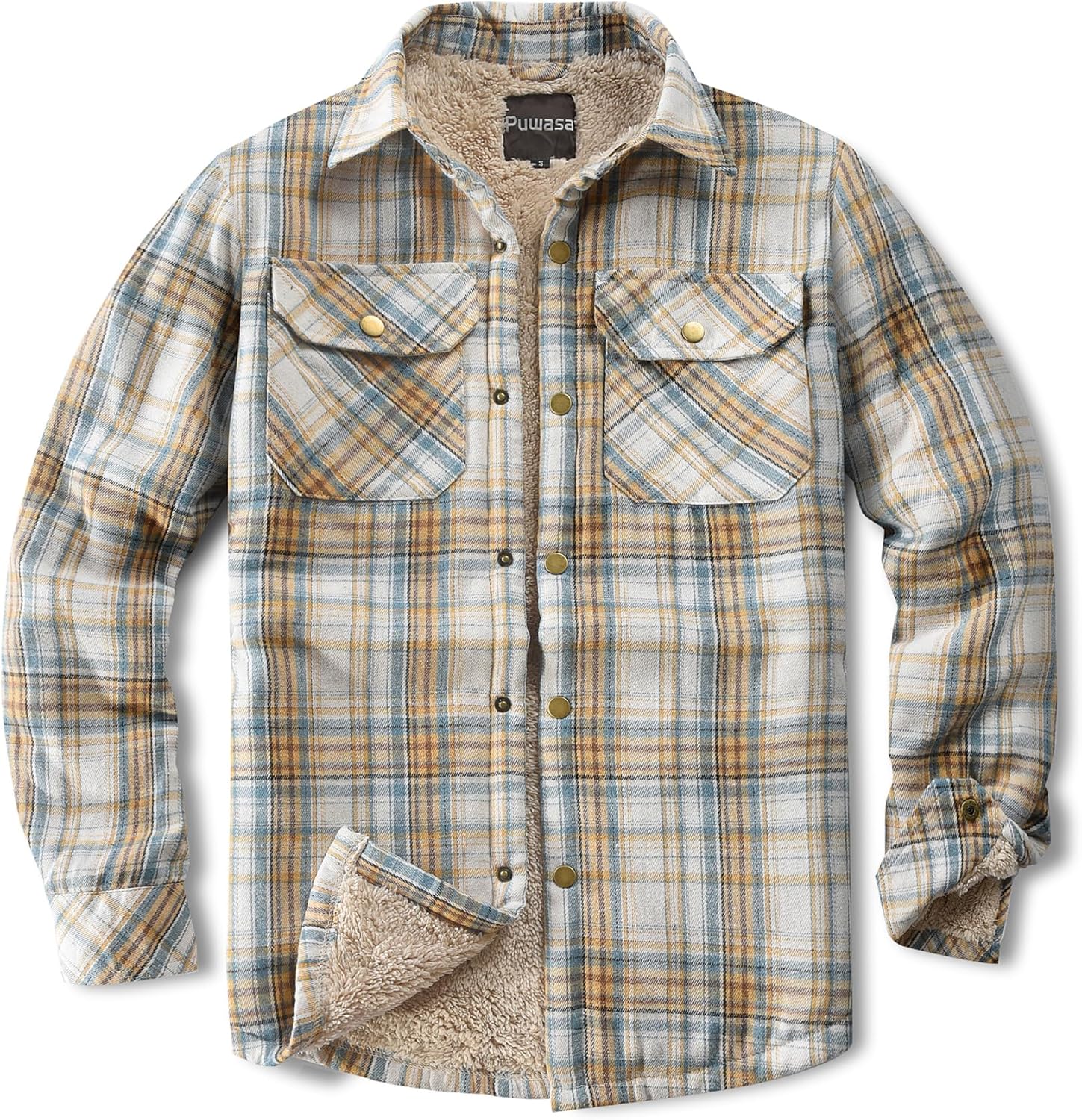 Men's Sherpa Lined Cotton Flannel Shirt Jacket for Winter Wear