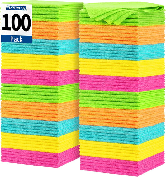 FIXSMITH 100 Pack Microfiber Towels: Ultimate Cleaning Power
