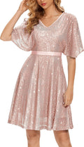 Sparkly Sequin Cocktail Dress with Bat Sleeves - Flattering Fit Super