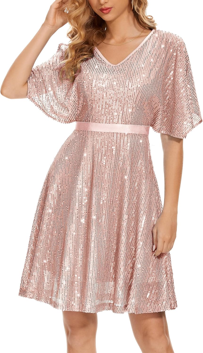 Sparkly Sequin Dress with Bat Sleeves for Glamorous Nights