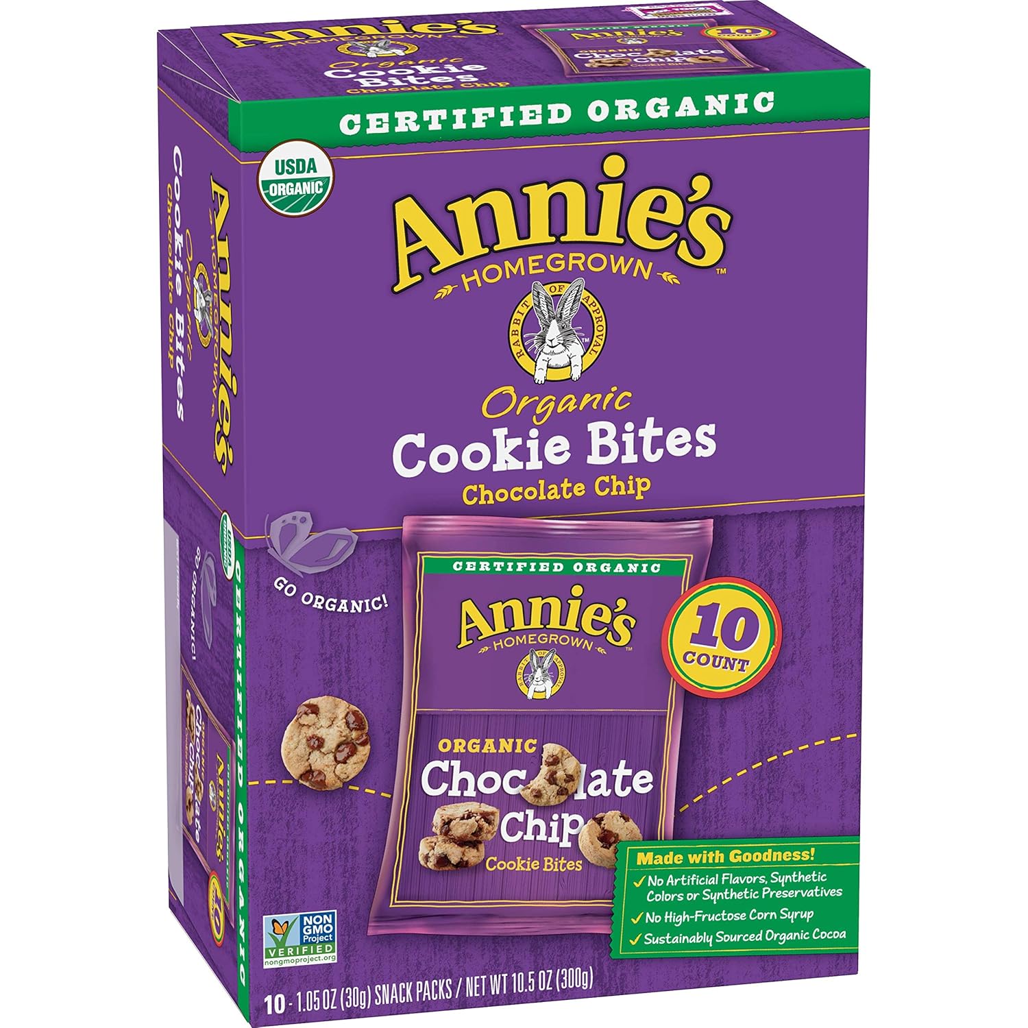 Annie's Organic Chocolate Chip Cookie Bites - 10 Ct Pack of 6