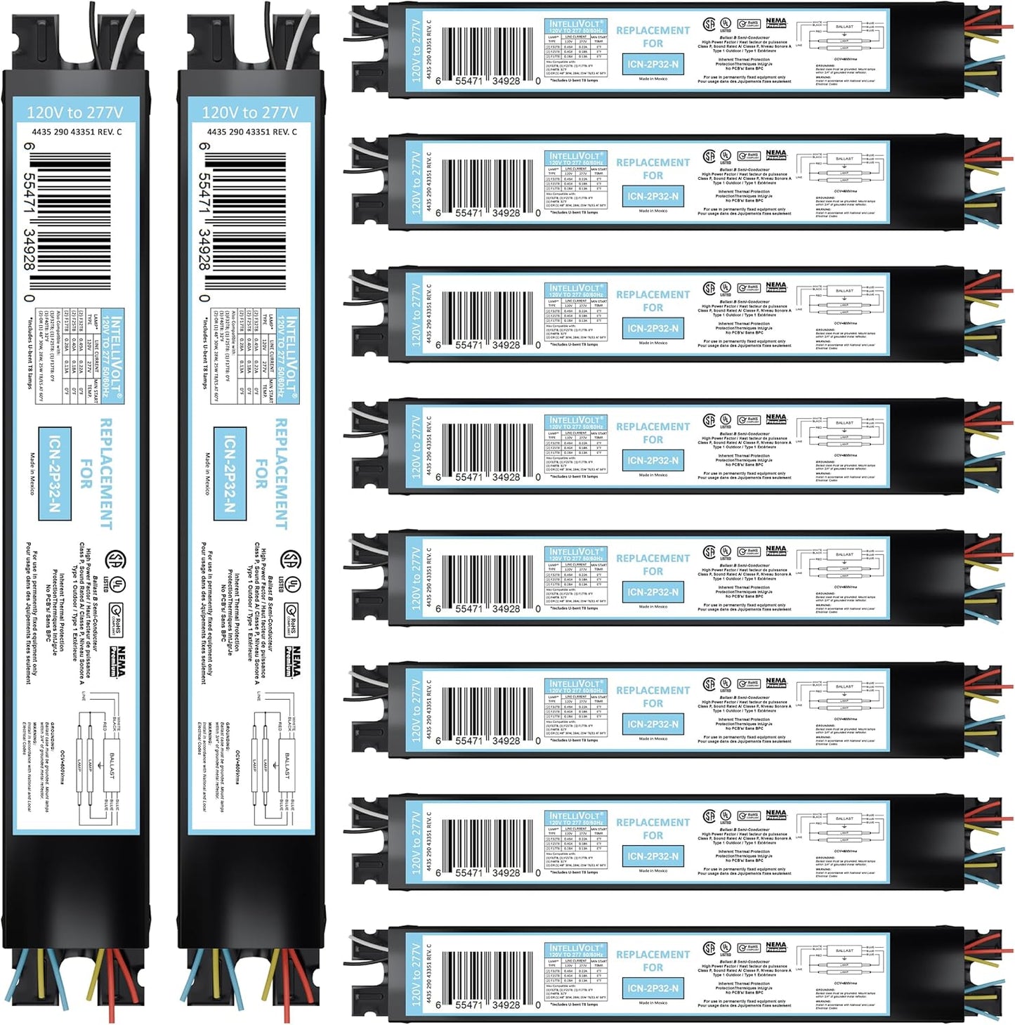 10 Pack Replacement for ICN-4P32-SC T8 Fluorescent Ballast