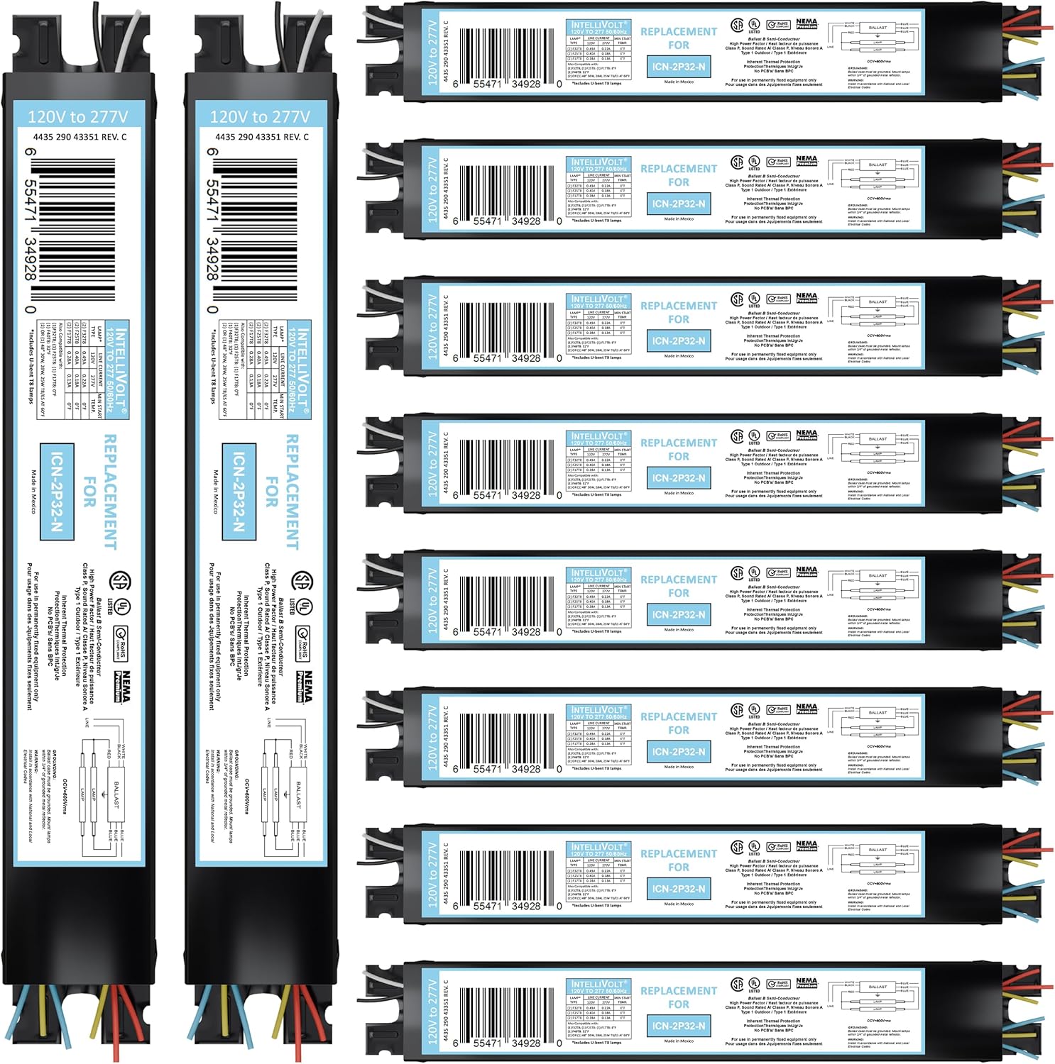 10 Pack Replacement for ICN-4P32-SC T8 Fluorescent Ballast
