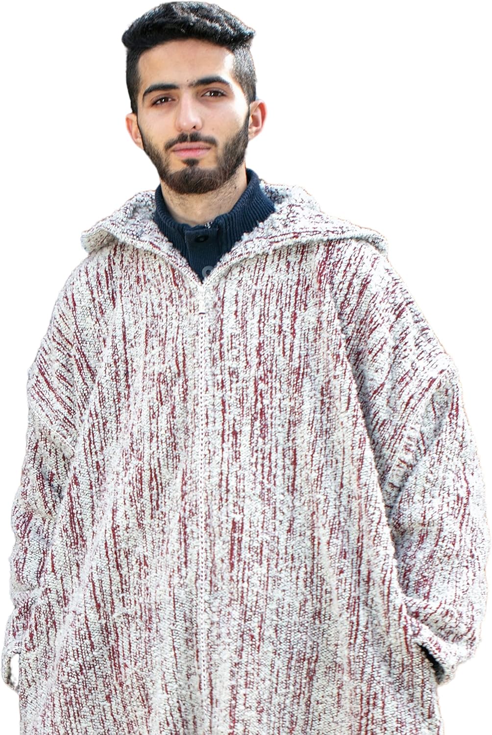 Striped Djellaba Sweater Coat Hoodie Caftan Handmade Wool Robe