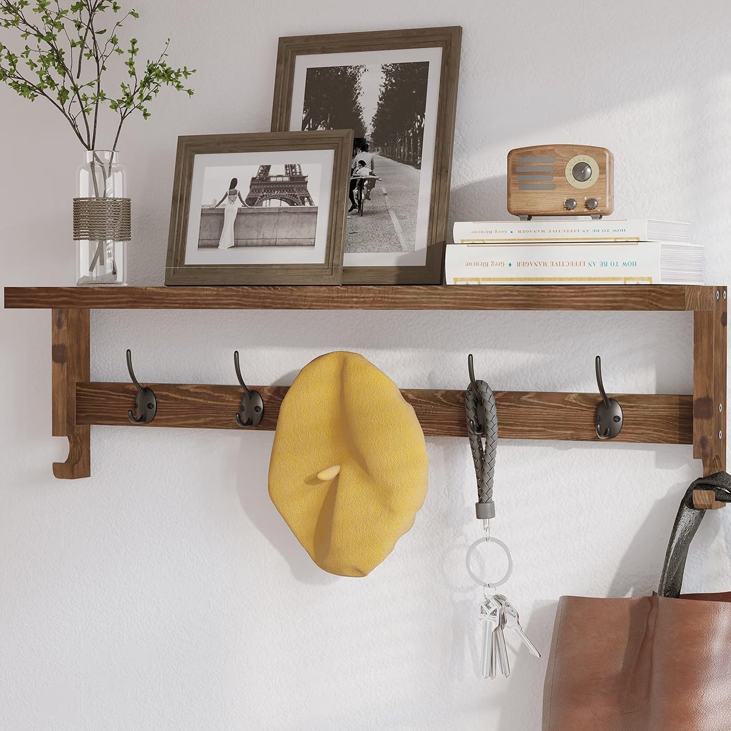 Coat Rack Wall Mount with Shelf for Entryway and Living Room