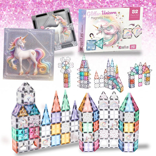 Glitter Unicorn Pony Magnetic Tiles for Creative Kids Playtime