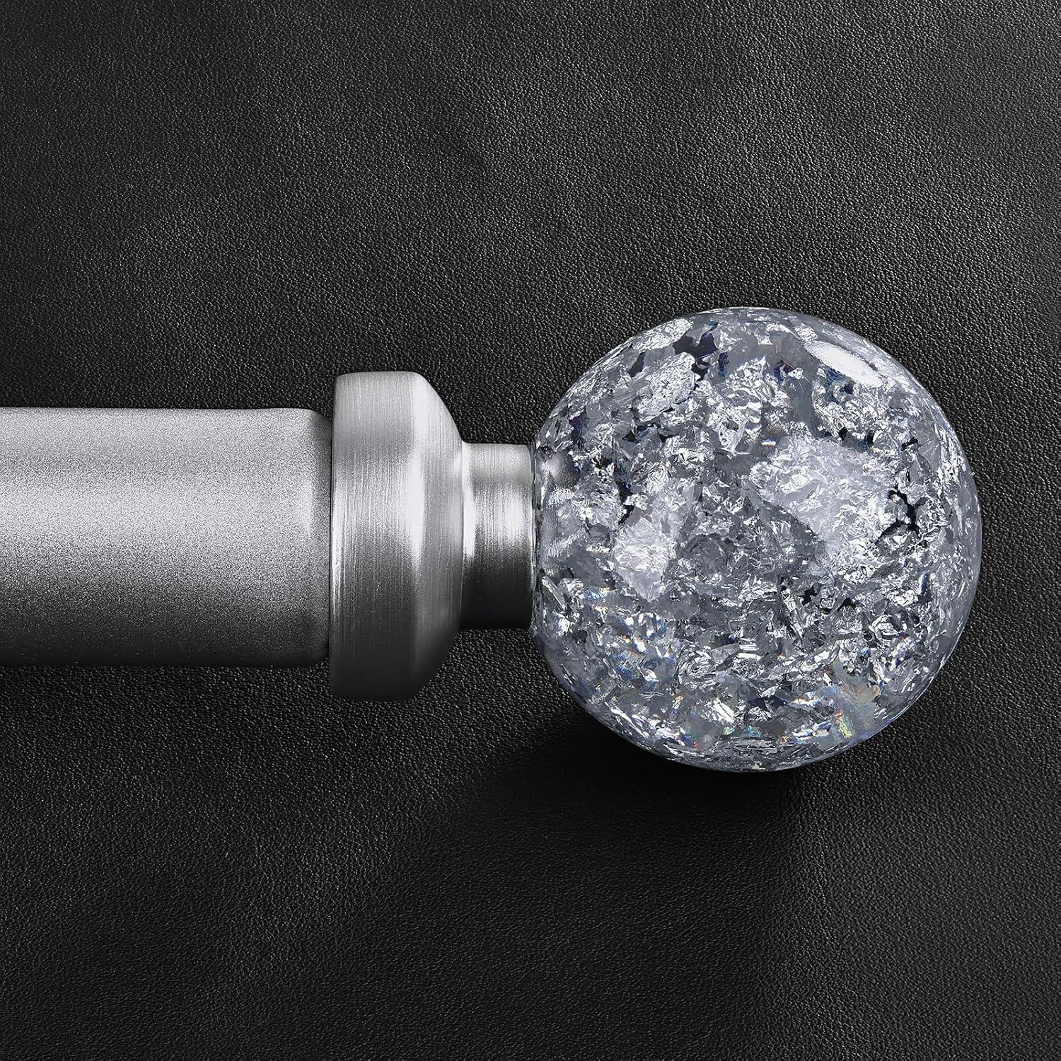 Silver Curtain Rods for Windows 66 to 120 Inch with Crystal Finials