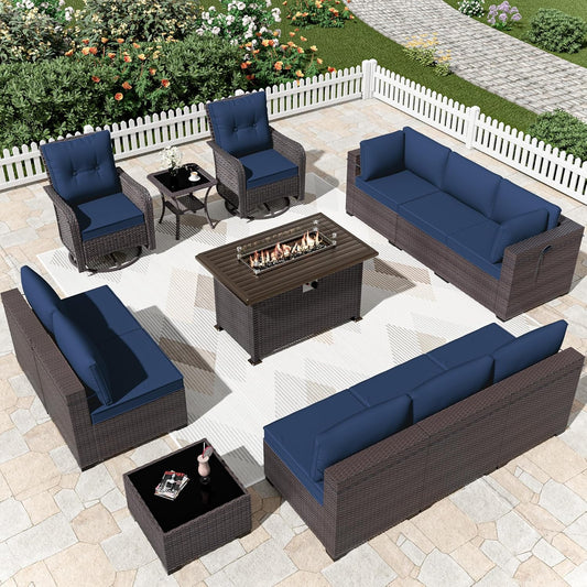 Kurapika 13 Pieces Patio Furniture Set with Fire Pit Table