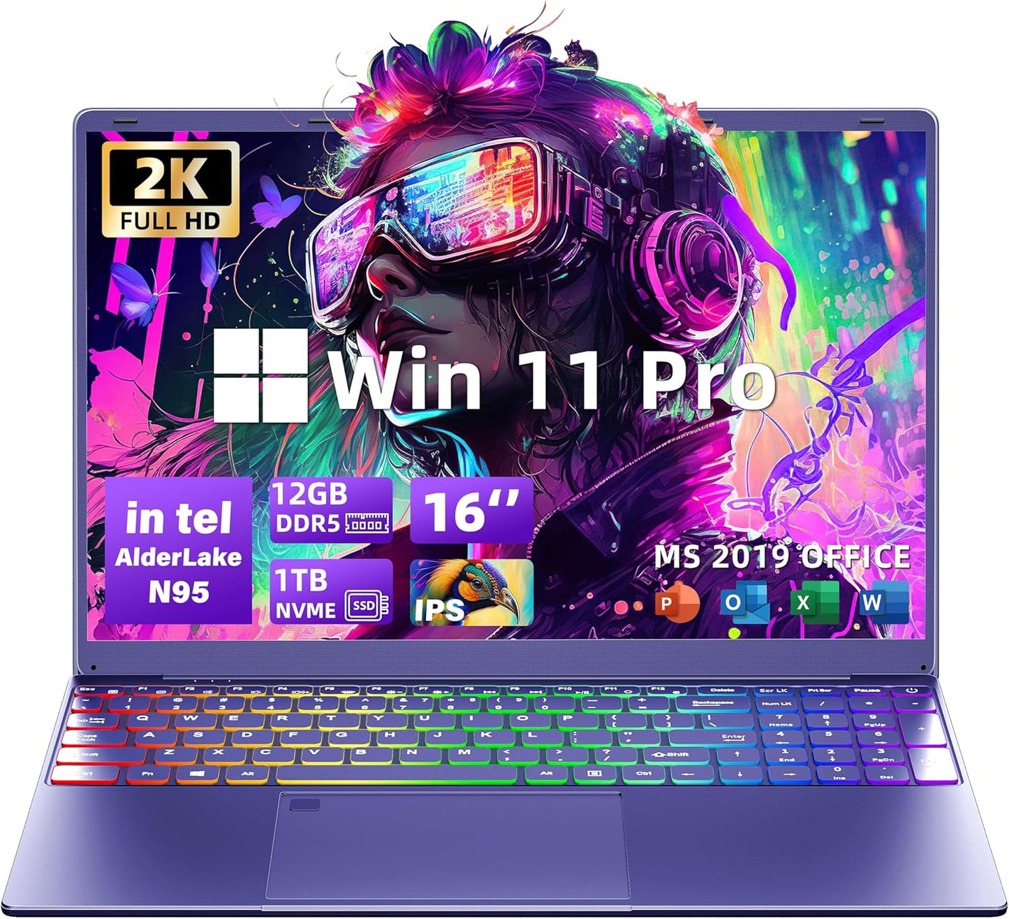 16-Inch Purple Laptop with 12th Gen Intel N95 for Work & Play