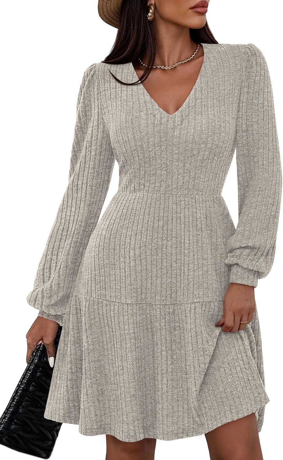 PRETTYGARDEN Womens Sweater Dress 2025 Long Sleeve V Neck