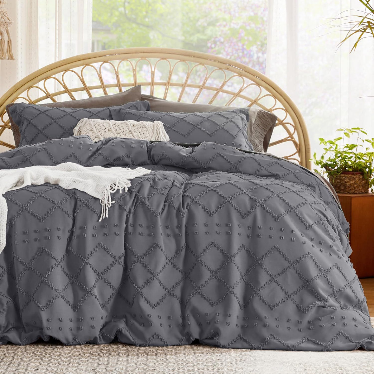 Boho Duvet Cover King Size - Dark Grey Soft Bedding Set