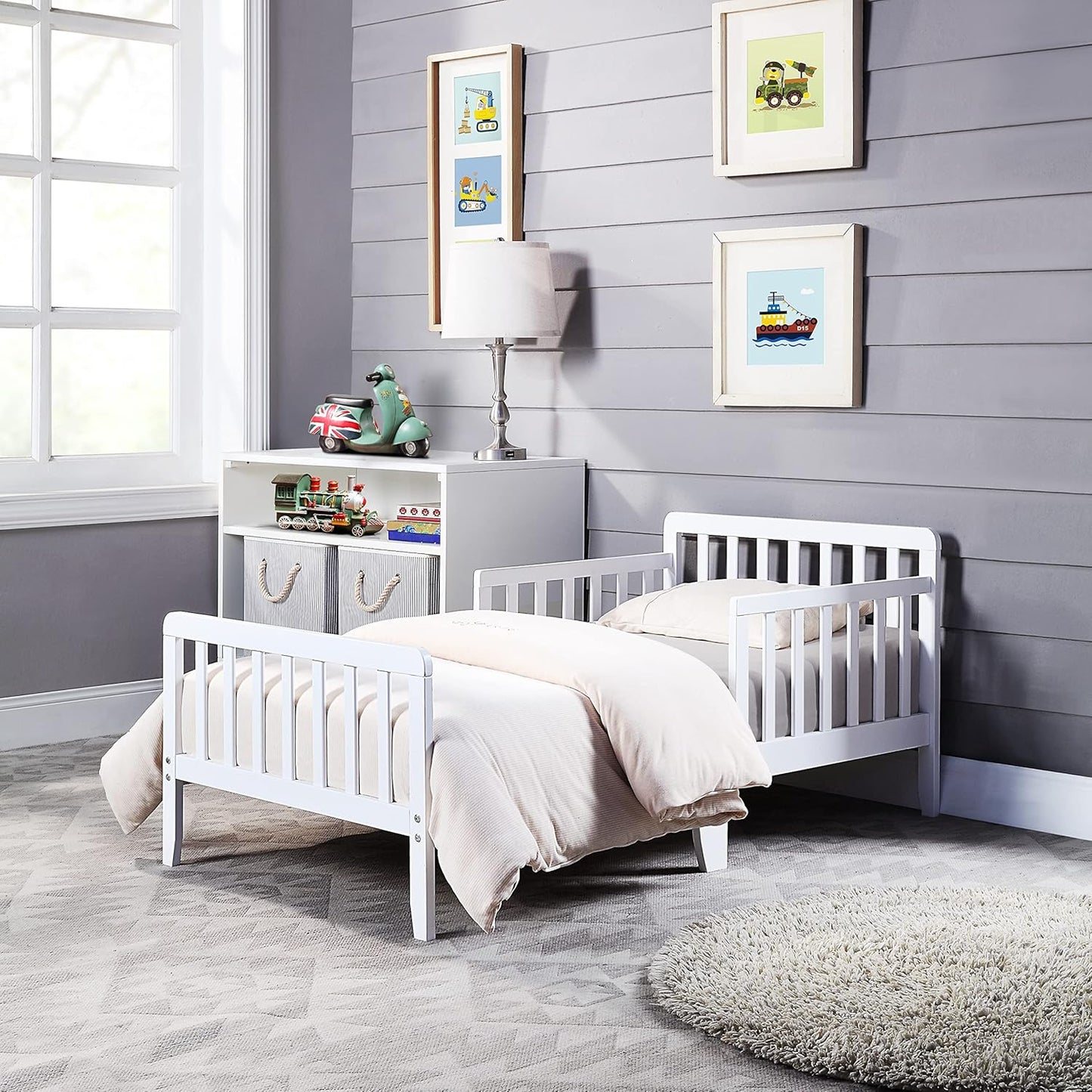 Olive & Opie Jax Toddler Bed in White for Safe Sleep