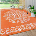 6x9 Waterproof Outdoor Rug Floral Orange - Reversible Patio Mat