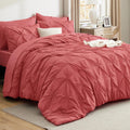 Bedsure Twin Comforter Set Coral Red - Pinch Pleat 5-Piece Twin