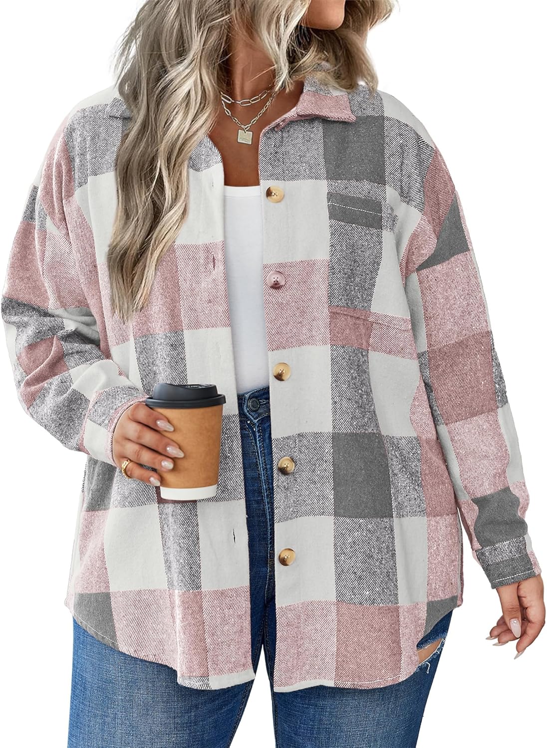 Plus Size Plaid Shacket for Women - Stylish and Comfortable