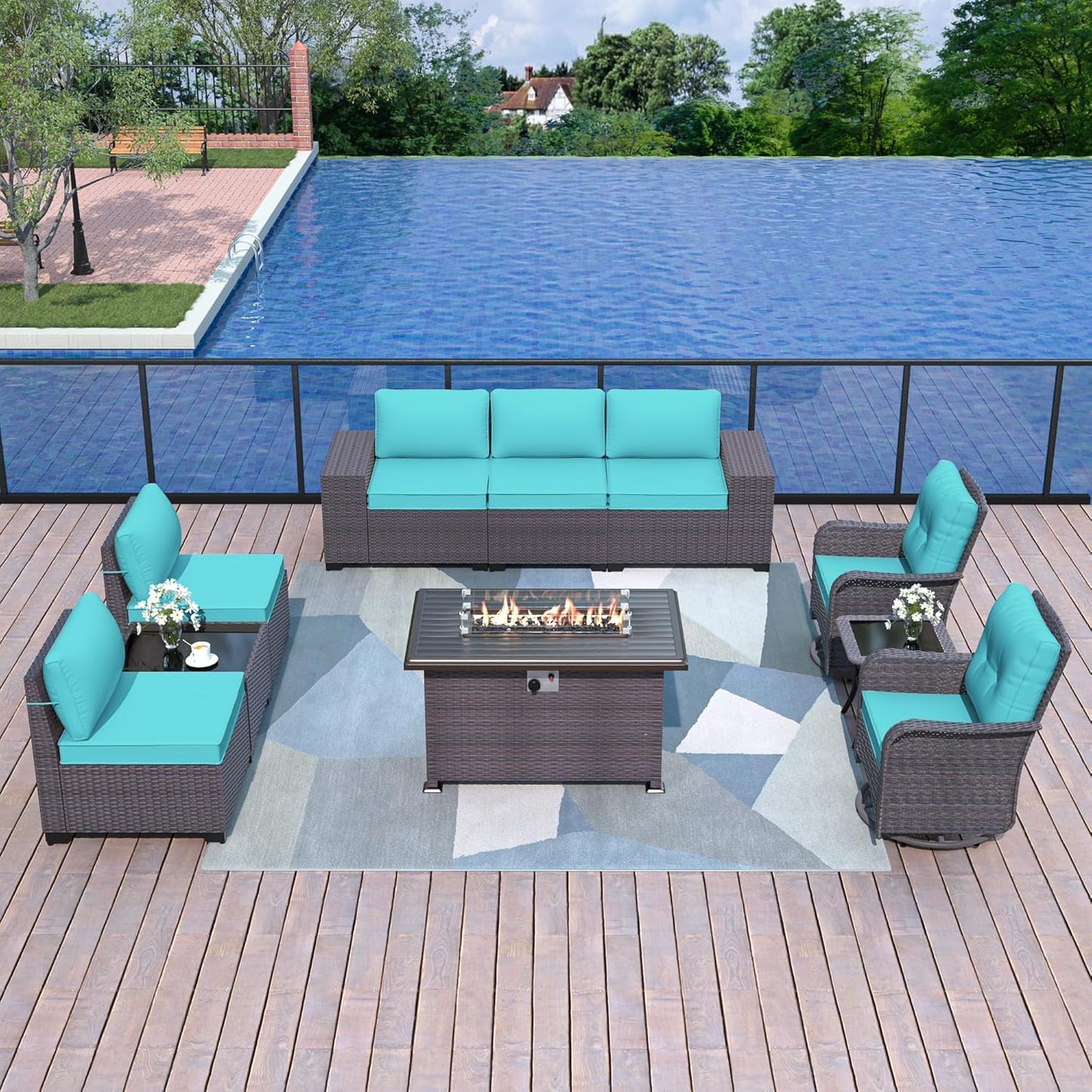 Kurapika 10 Pieces Patio Furniture Set with Fire Pit Table