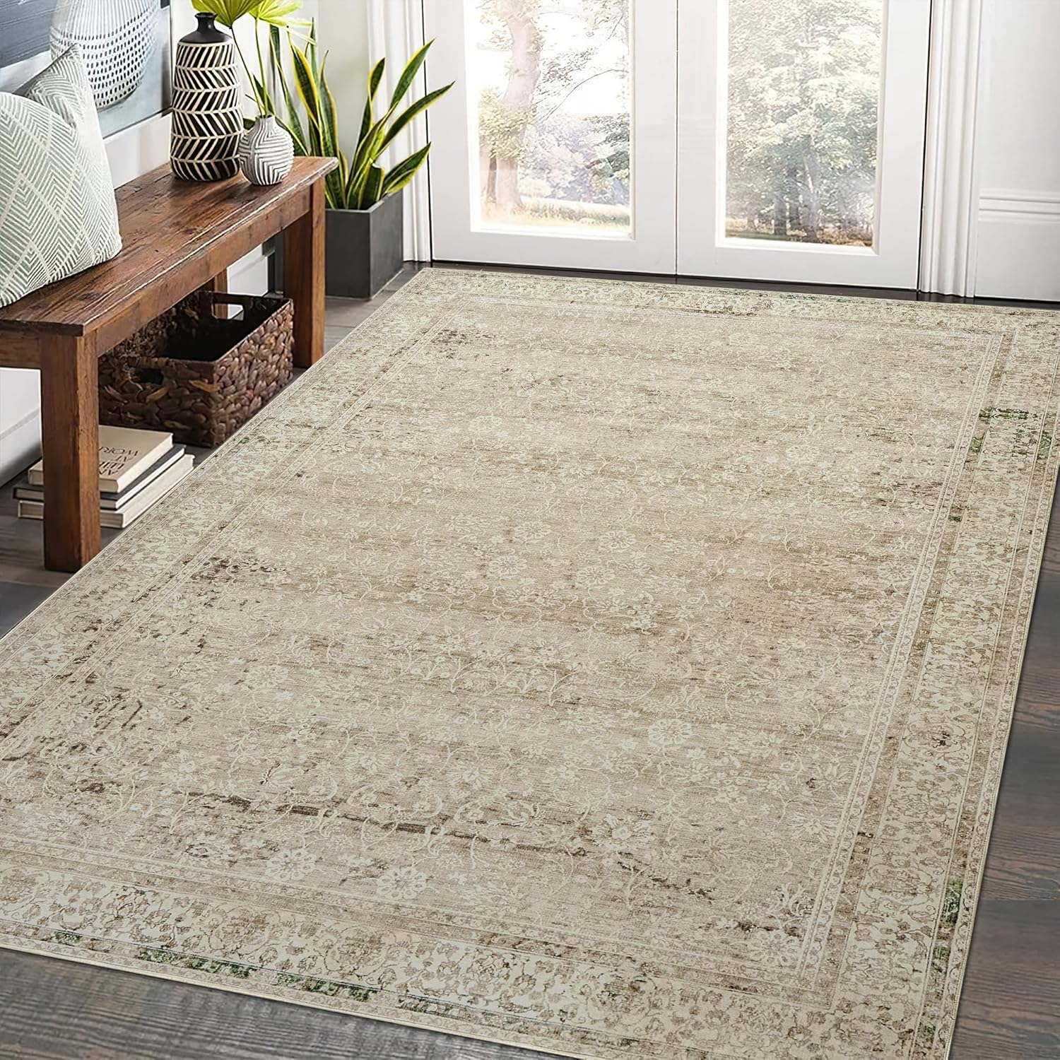Cream and Light Tan Boho Front Door Mat for Vintage Aesthetic