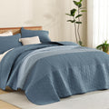 Litanika Oversized Queen Quilt Set Blue Linen - Lightweight Stripe