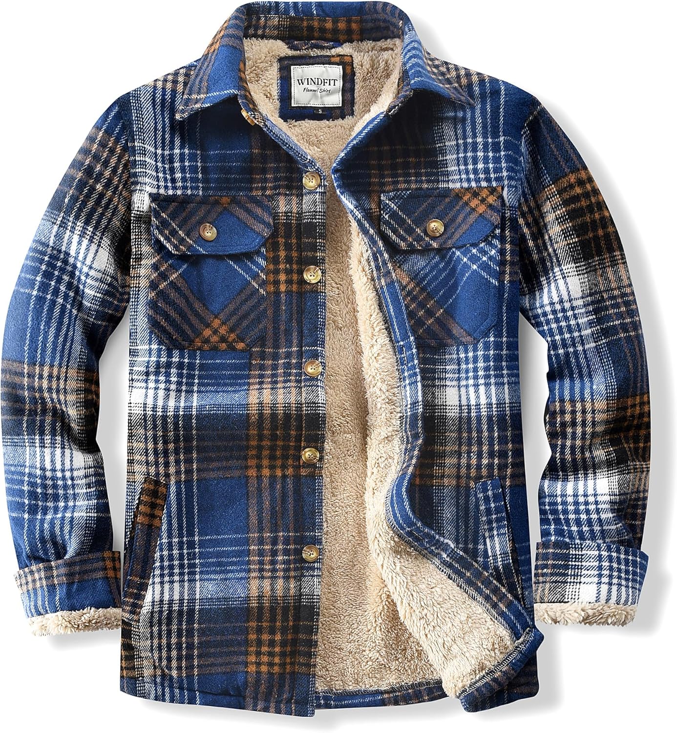 Men's Cotton Sherpa Lined Flannel Shirt Jacket for Outdoor Use
