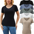 5 Pack Womens V Neck T Shirts Short Sleeve Slim Fit - Everyday Basics