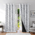Floral 100% Blackout Curtains 50x90 - Rose Pattern Grey White