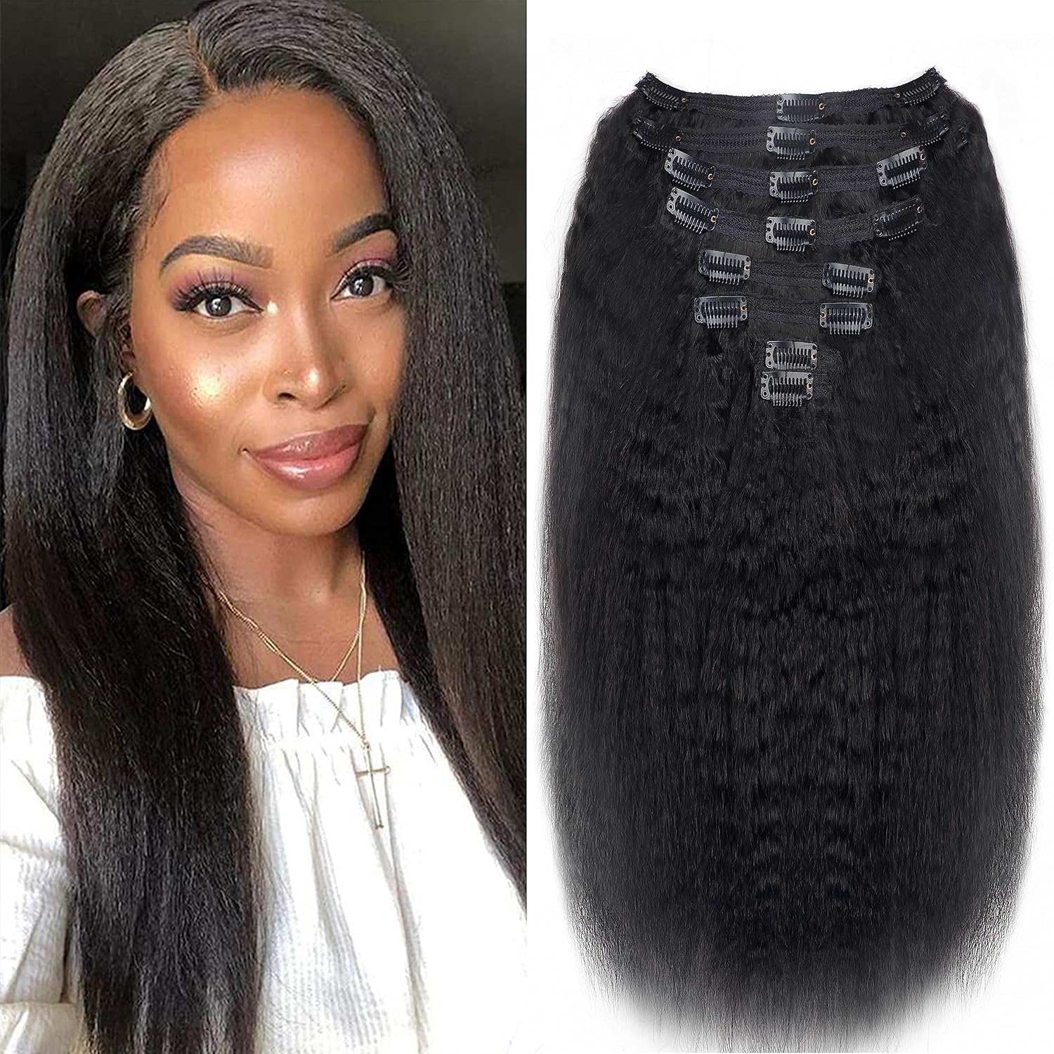 Kinky Straight Clip in Hair Extensions for Natural Black Hair