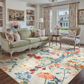 Beige Area Rug 6x9 Floral Washable Low Pile Rug - Soft, Non-Slip