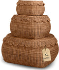Scalloped Rattan Basket Set of 3 - Elegant Nesting Storage for Home