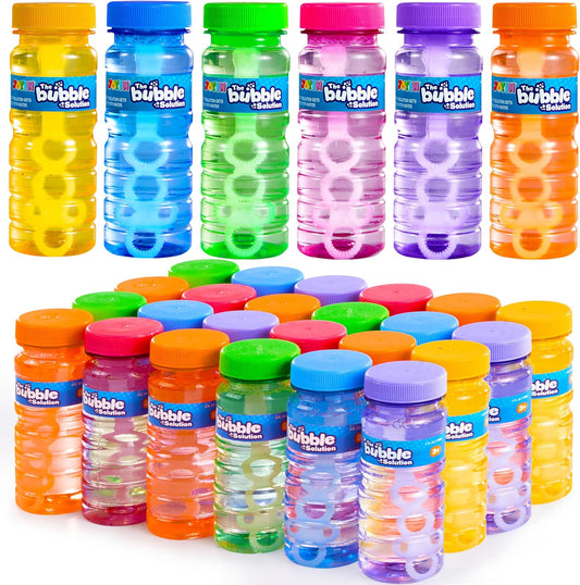 JOYIN 24 Pcs Bubble Bottles with Wand Assortment for Kids Fun