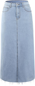 Long Denim Skirt for Women Blue - High Waist A-Line Maxi