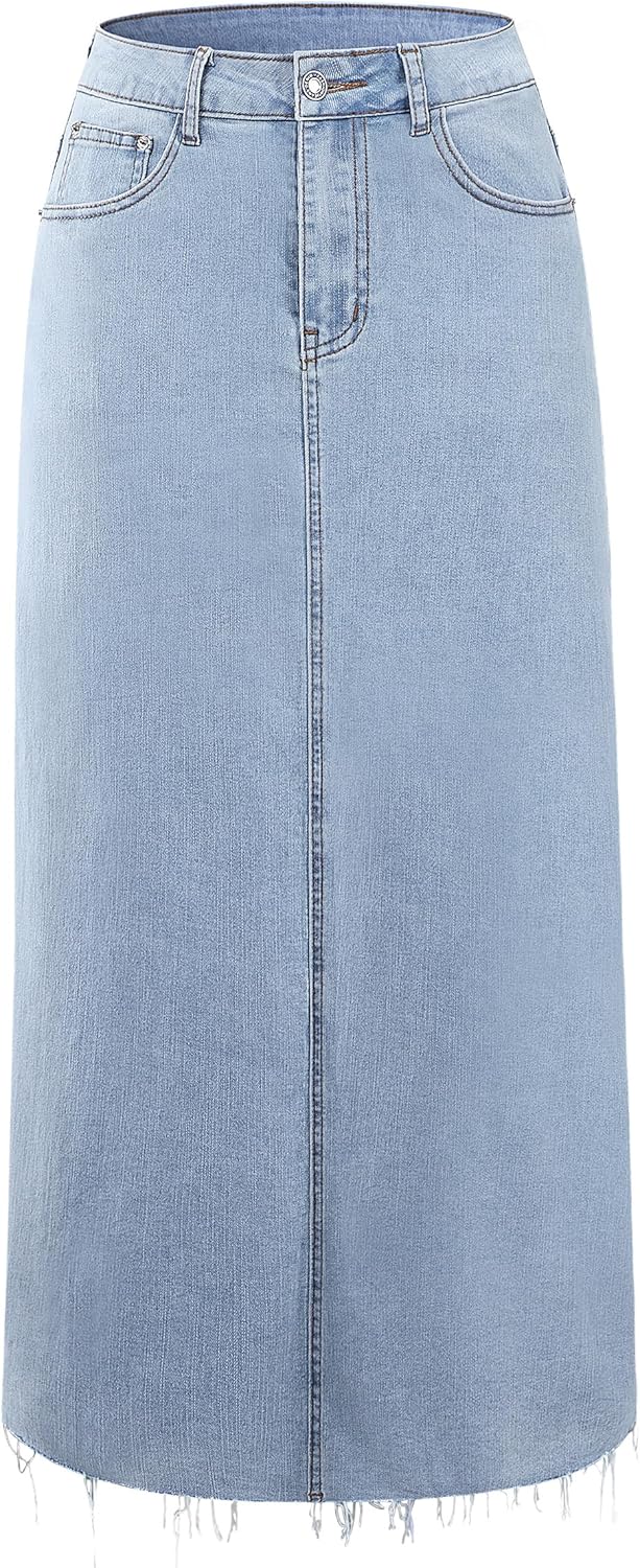 Long Denim Skirt for Women Casual A-Line Maxi Jean Skirt