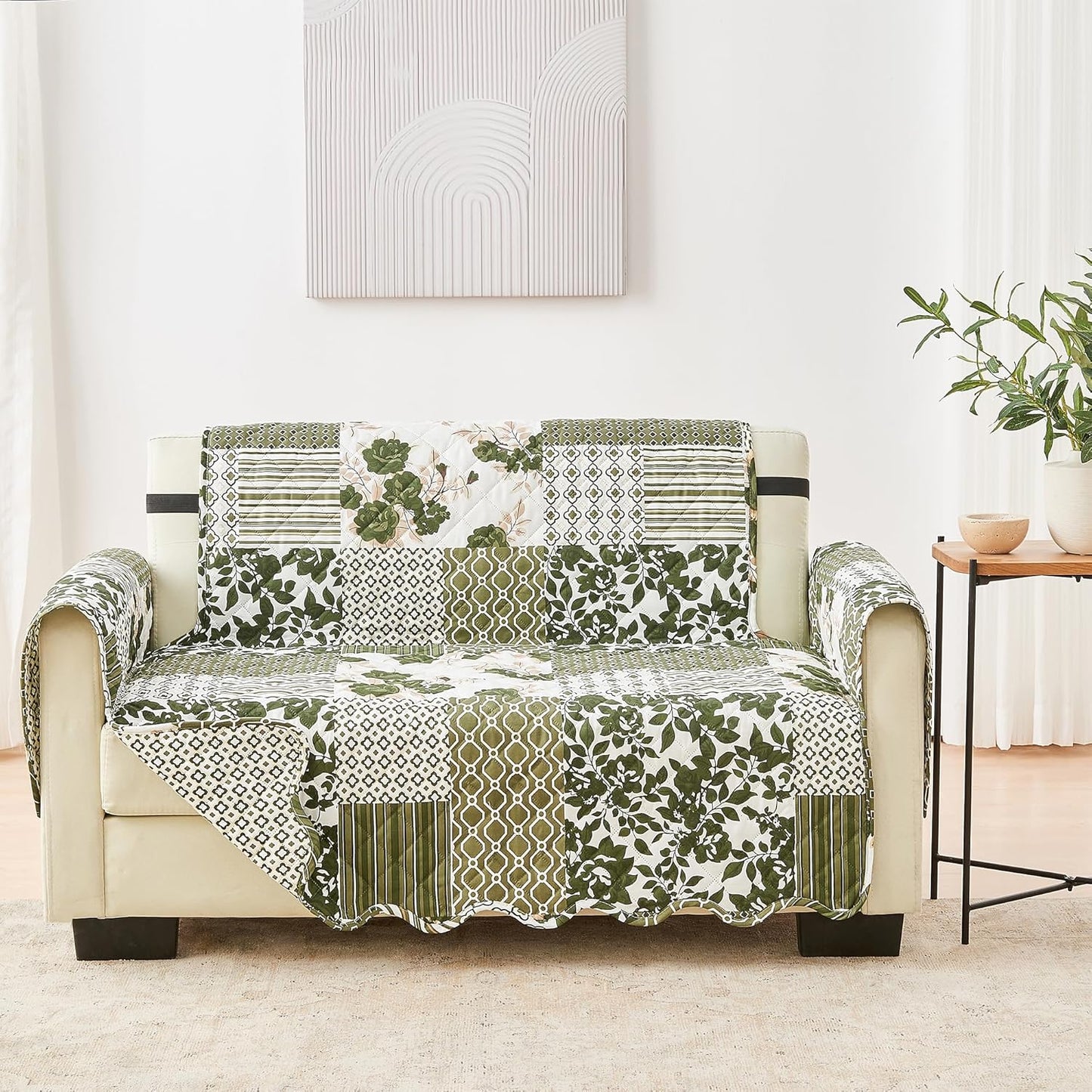 Reversible Patchwork Loveseat Cover for Pets and Kids Protection