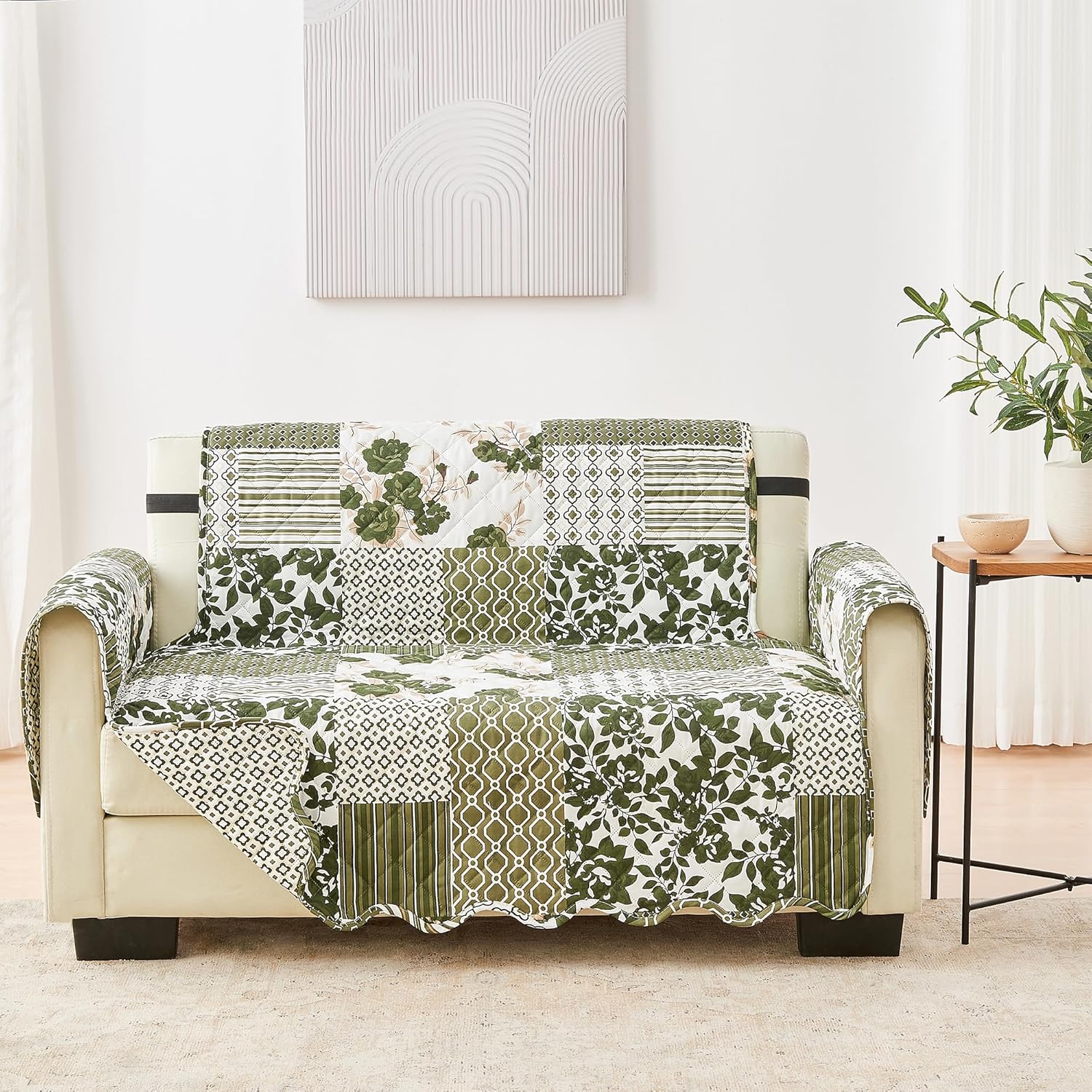 Reversible Patchwork Loveseat Cover for Pets and Kids Protection