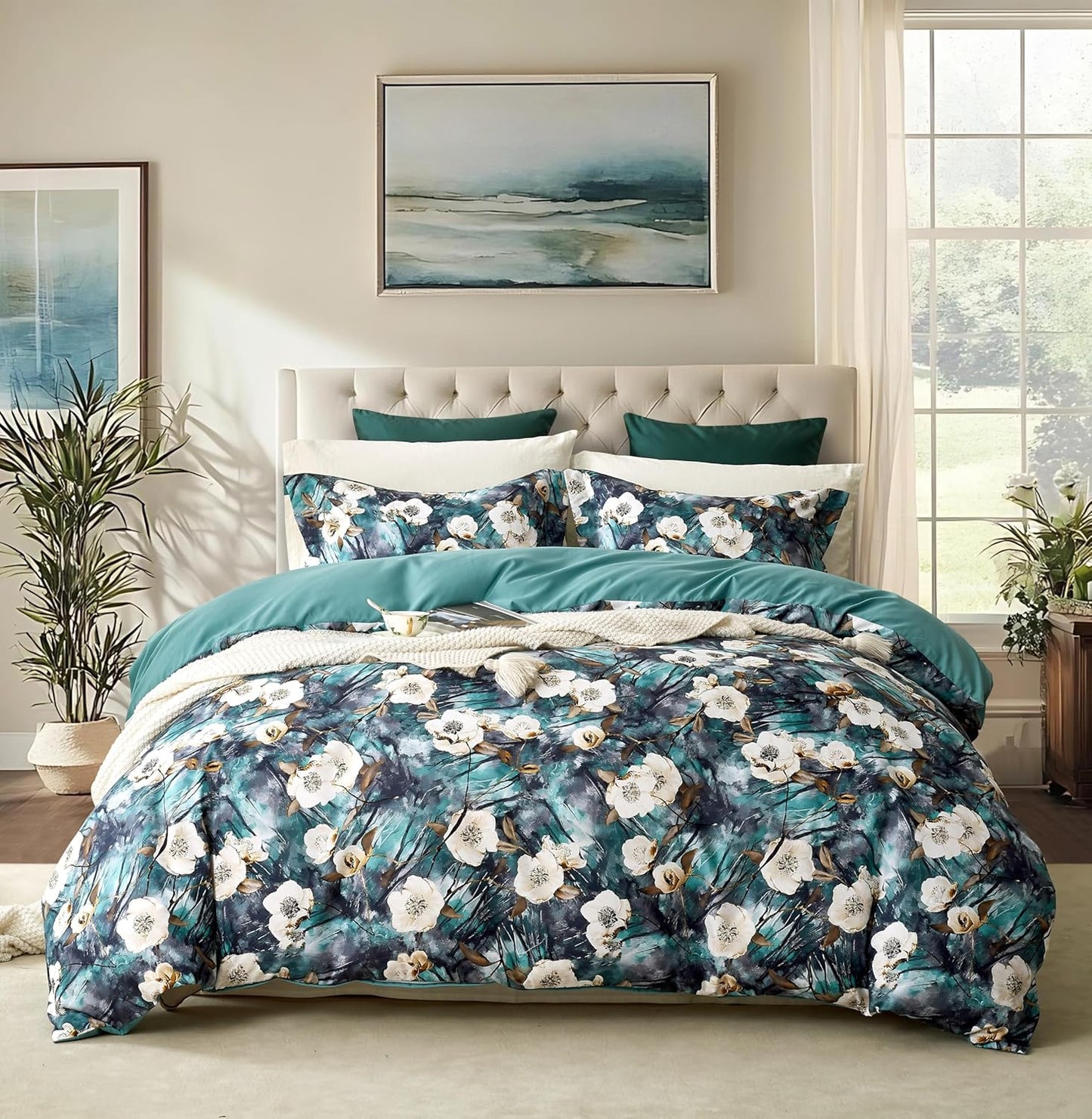 Cupocupa King Size Duvet Cover Set with Boho Floral Pattern