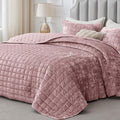 Velvet Quilt Set Queen Size - Luxury Dusty Pink Comforter