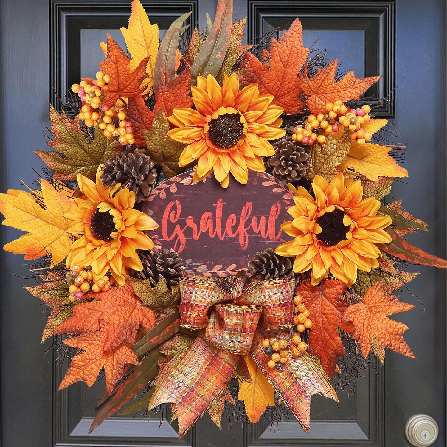 Fall Wreath for Front Door - 20 Inch Autumn Sunflower Decor