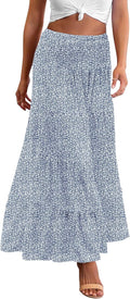 Long Maxi Skirt Tiered Elastic High Waist Boho Midi Dress - Flowy