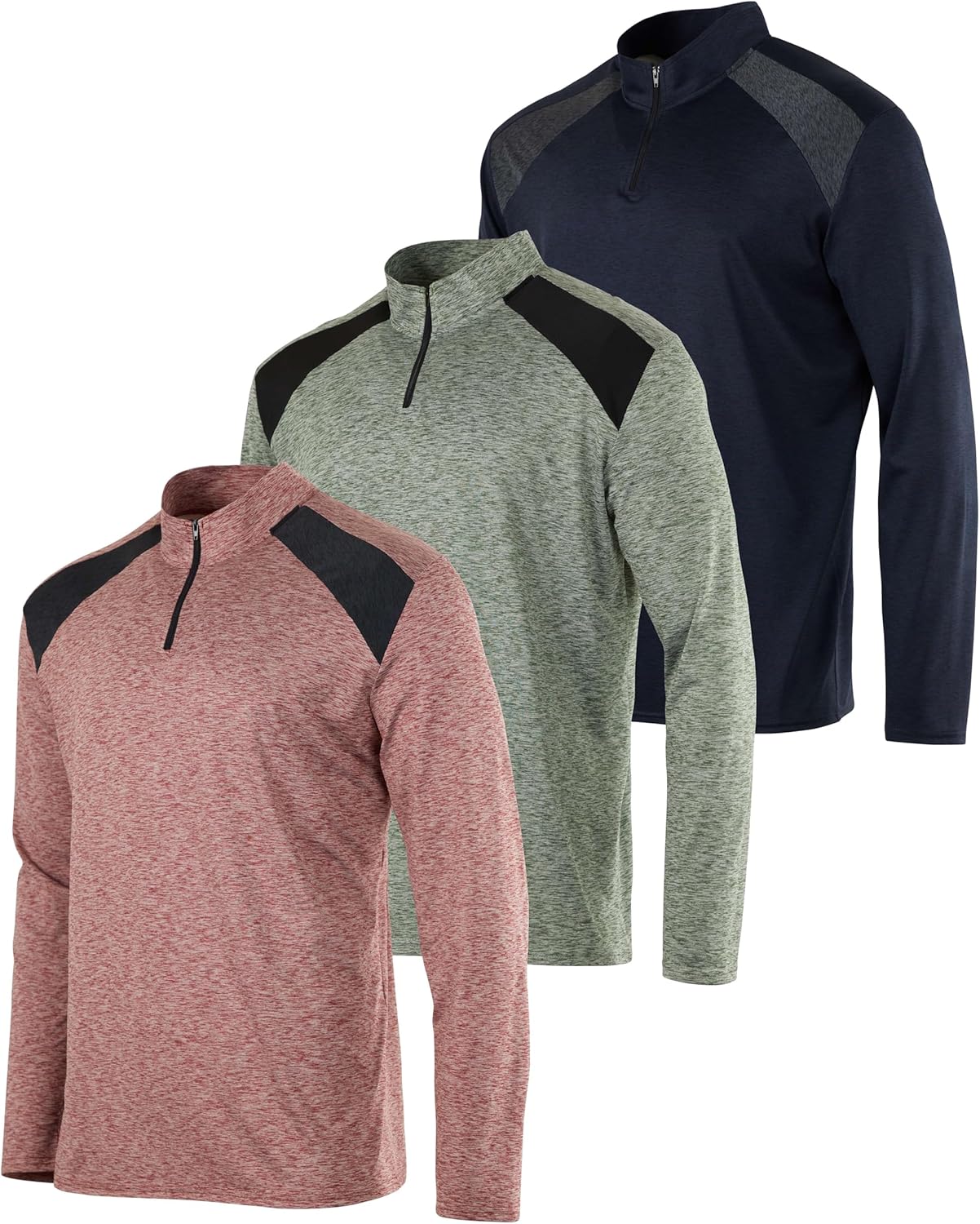 Real Essentials Men's Dry-Fit Active Quarter Zip Pullover 3-Pack